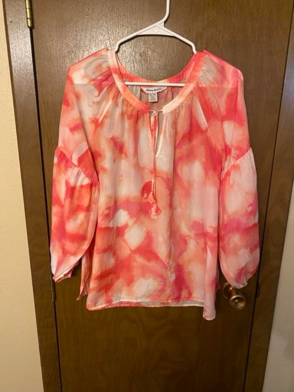 Tommy Bahama Pink Coral Tie-Dye Peasant Tunic